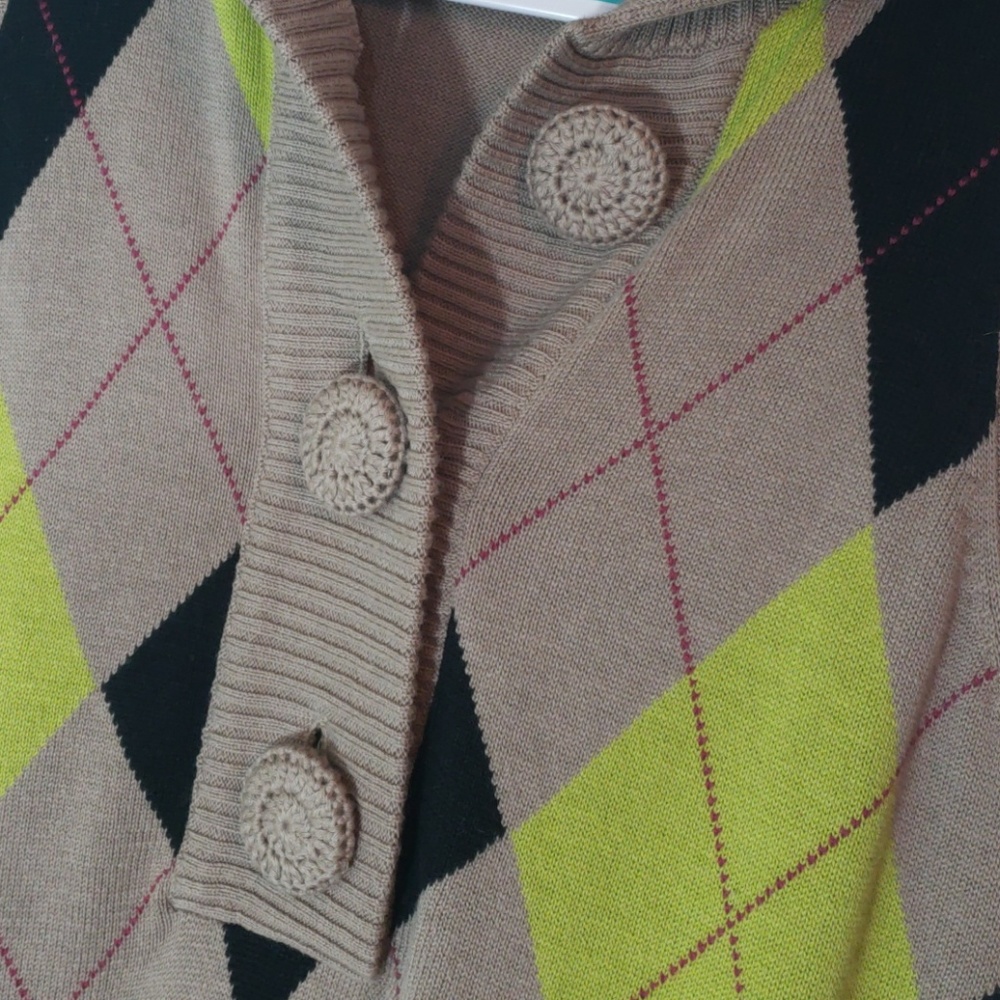 Sleeveless Sweater Vest Crochet Button Argyle